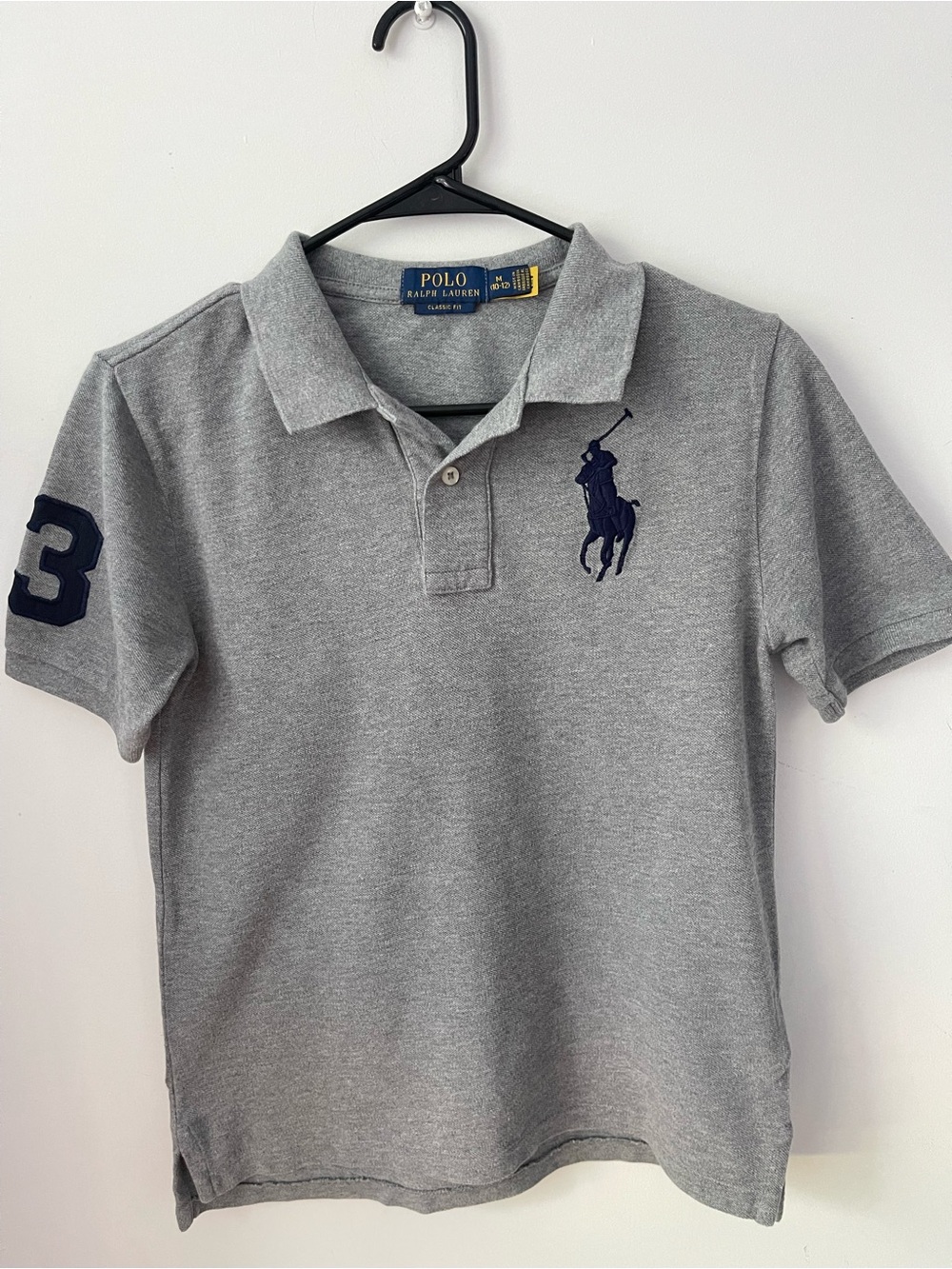 Polo by Ralph Lauren Kids Gray Polo with large Navy Pony & Sleeve Patch